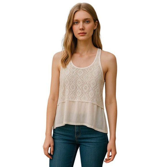 Abercrombie & Fitch Racerback Flowy Fit Cream Crochet Lace Tank Top - Size XS - Picture 1 of 12